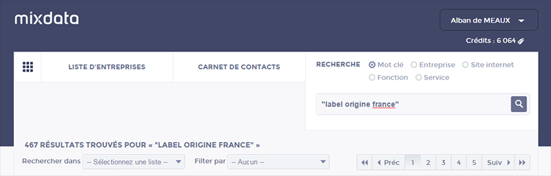 recherche par mots-clés sur Mixdata