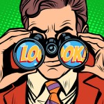 look Businessman looking through binoculars